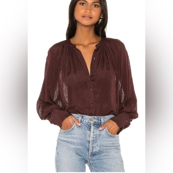 Equipment Corbette Maroon Button-Down Long-Sleeve Sheer Blouse Size Small - Picture 1 of 10